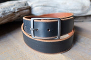 DISTRESSED BLACK LEATHER BELT