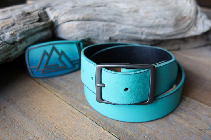 DISTRESSED AQUA LEATHER BELT