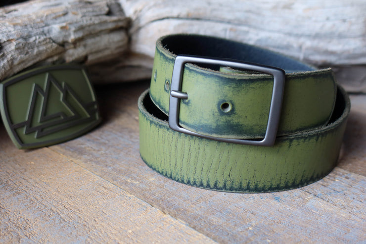 DISTRESSED CAMO LEATHER BELT