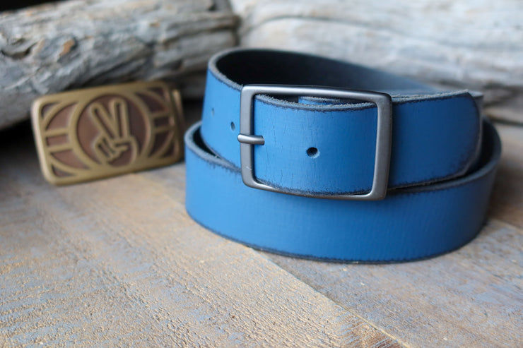 DISTRESSED PETROL LEATHER BELT