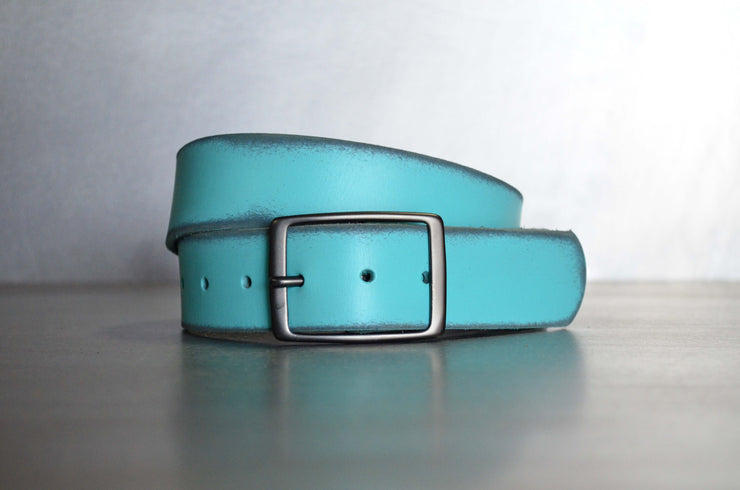 DISTRESSED AQUA LEATHER BELT